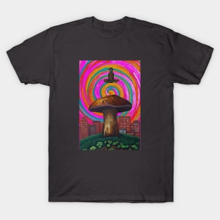 Satan Appears over Psychedelic Mushroom City T-Shirt
